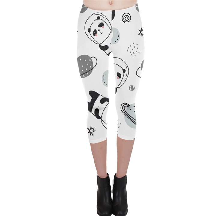 Panda Floating In Space And Star Capri Leggings 