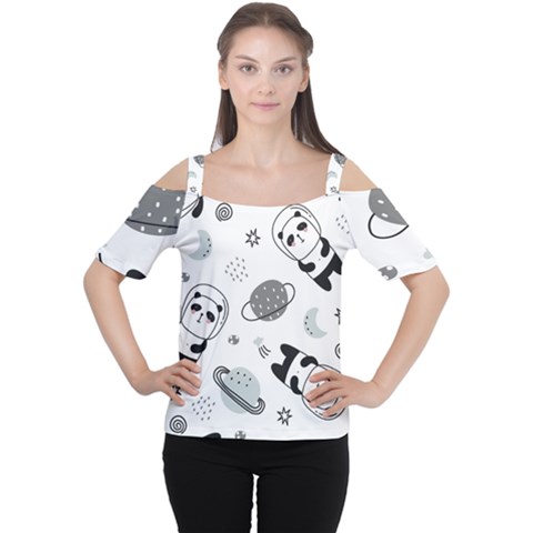 Panda Floating In Space And Star Cutout Shoulder Tee by Wav3s