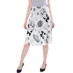 Panda Floating In Space And Star Midi Beach Skirt by Wav3s