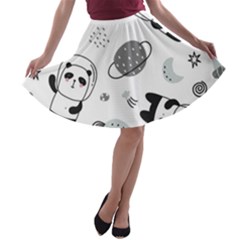 Panda Floating In Space And Star A-line Skater Skirt by Wav3s