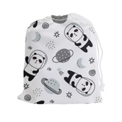 Panda Floating In Space And Star Drawstring Pouch (2xl) by Wav3s