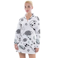 Panda Floating In Space And Star Women s Long Sleeve Casual Dress by Wav3s