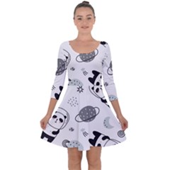 Panda Floating In Space And Star Quarter Sleeve Skater Dress by Wav3s