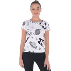 Panda Floating In Space And Star Short Sleeve Sports Top  by Wav3s