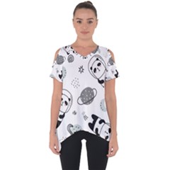 Panda Floating In Space And Star Cut Out Side Drop Tee by Wav3s