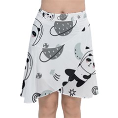 Panda Floating In Space And Star Chiffon Wrap Front Skirt by Wav3s