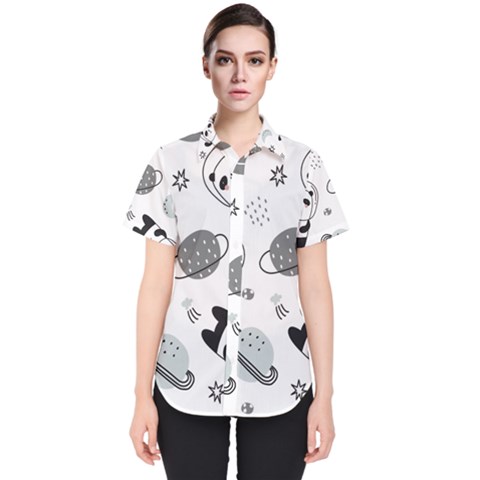 Panda Floating In Space And Star Women s Short Sleeve Shirt by Wav3s