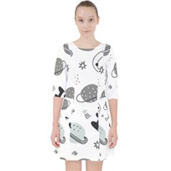 Panda Floating In Space And Star Quarter Sleeve Pocket Dress by Wav3s