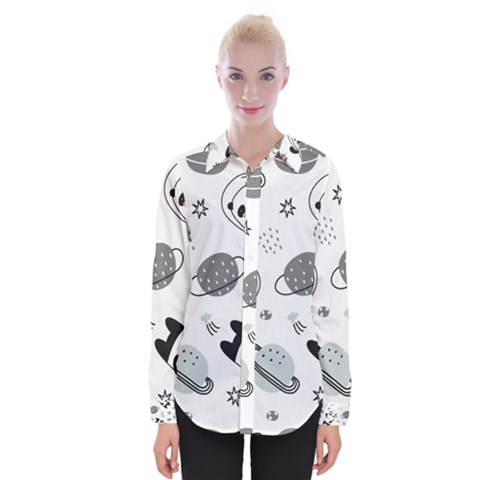 Panda Floating In Space And Star Womens Long Sleeve Shirt by Wav3s