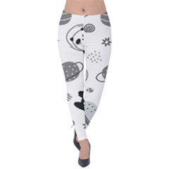 Panda Floating In Space And Star Velvet Leggings by Wav3s