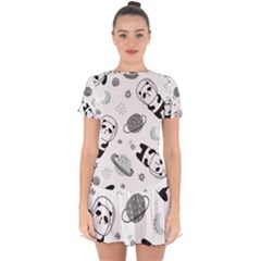 Panda Floating In Space And Star Drop Hem Mini Chiffon Dress by Wav3s