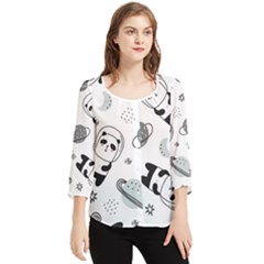 Panda Floating In Space And Star Chiffon Quarter Sleeve Blouse by Wav3s