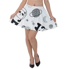 Panda Floating In Space And Star Velvet Skater Skirt by Wav3s