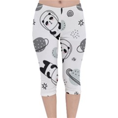 Panda Floating In Space And Star Velvet Capri Leggings  by Wav3s