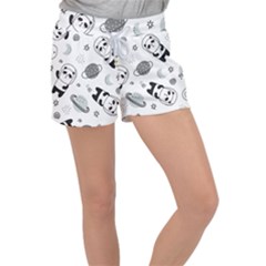 Panda Floating In Space And Star Women s Velour Lounge Shorts by Wav3s