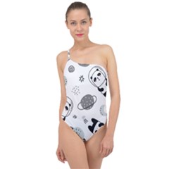 Panda Floating In Space And Star Classic One Shoulder Swimsuit by Wav3s