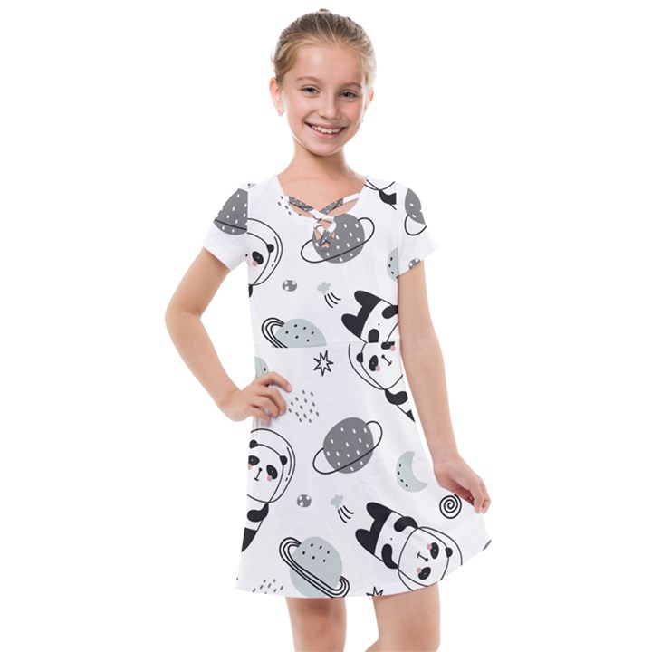 Panda Floating In Space And Star Kids  Cross Web Dress