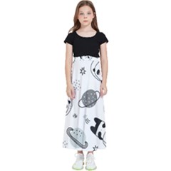 Panda Floating In Space And Star Kids  Flared Maxi Skirt by Wav3s