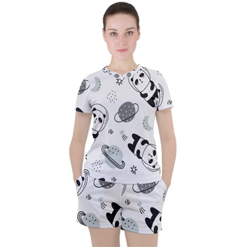 Panda Floating In Space And Star Women s Tee And Shorts Set by Wav3s