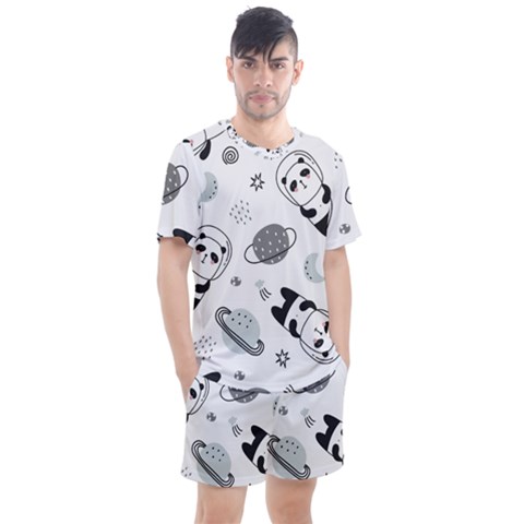 Panda Floating In Space And Star Men s Mesh Tee And Shorts Set by Wav3s