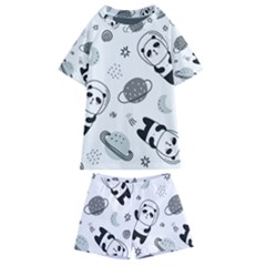 Panda Floating In Space And Star Kids  Swim Tee And Shorts Set by Wav3s