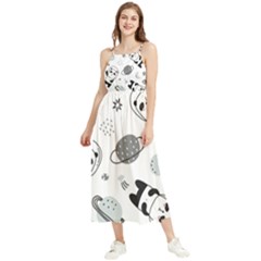 Panda Floating In Space And Star Boho Sleeveless Summer Dress by Wav3s