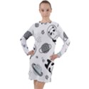 Panda Floating In Space And Star Long Sleeve Hoodie Dress View1