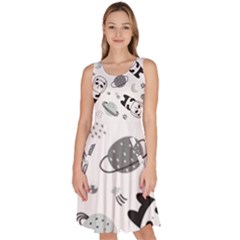 Panda Floating In Space And Star Knee Length Skater Dress With Pockets by Wav3s