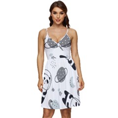 Panda Floating In Space And Star V-neck Pocket Summer Dress  by Wav3s