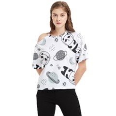 Panda Floating In Space And Star One Shoulder Cut Out Tee by Wav3s