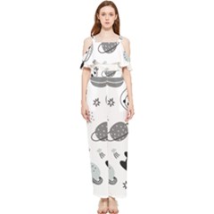 Panda Floating In Space And Star Draped Sleeveless Chiffon Jumpsuit by Wav3s