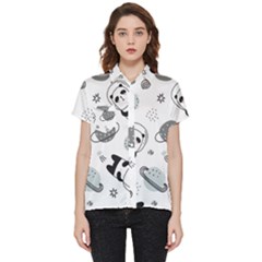 Panda Floating In Space And Star Short Sleeve Pocket Shirt by Wav3s