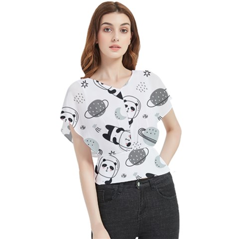 Panda Floating In Space And Star Butterfly Chiffon Blouse by Wav3s