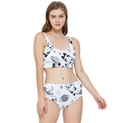 Panda Floating In Space And Star Frilly Bikini Set by Wav3s