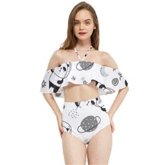 Panda Floating In Space And Star Halter Flowy Bikini Set  by Wav3s