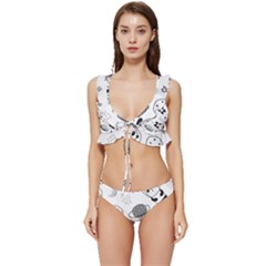 Panda Floating In Space And Star Low Cut Ruffle Edge Bikini Set by Wav3s