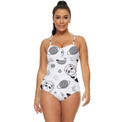 Panda Floating In Space And Star Retro Full Coverage Swimsuit by Wav3s