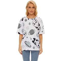 Panda Floating In Space And Star Oversized Basic Tee by Wav3s