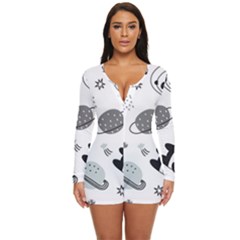 Panda Floating In Space And Star Long Sleeve Boyleg Swimsuit by Wav3s