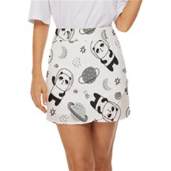 Panda Floating In Space And Star Mini Front Wrap Skirt by Wav3s