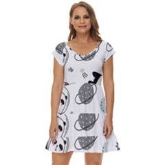 Panda Floating In Space And Star Short Sleeve Tiered Mini Dress by Wav3s