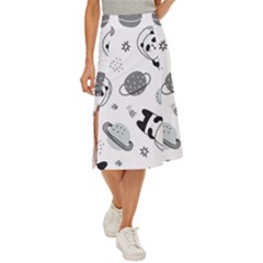 Panda Floating In Space And Star Midi Panel Skirt by Wav3s