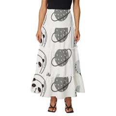 Panda Floating In Space And Star Tiered Ruffle Maxi Skirt by Wav3s