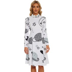 Panda Floating In Space And Star Long Sleeve Shirt Collar A-line Dress by Wav3s