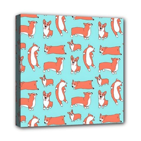 Corgis On Teal Mini Canvas 8  X 8  (stretched) by Wav3s