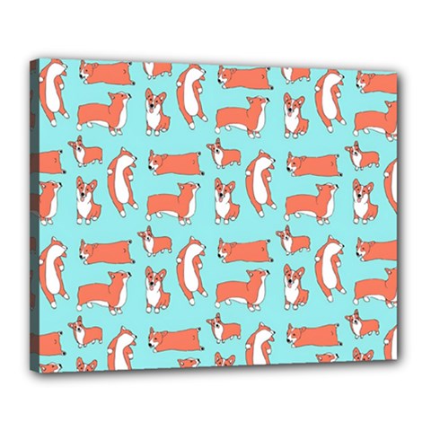 Corgis On Teal Canvas 20  X 16  (stretched) by Wav3s