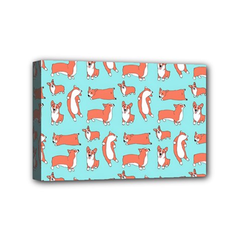 Corgis On Teal Mini Canvas 6  X 4  (stretched) by Wav3s