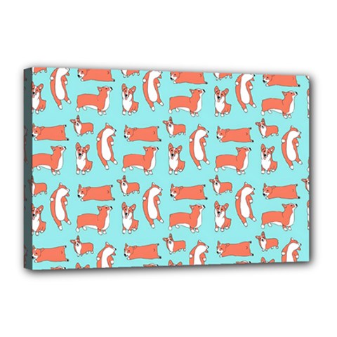 Corgis On Teal Canvas 18  X 12  (stretched) by Wav3s