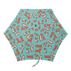 Corgis On Teal Mini Folding Umbrellas by Wav3s