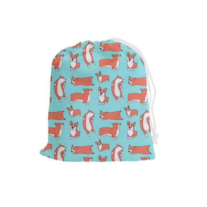 Corgis On Teal Drawstring Pouch (Large)